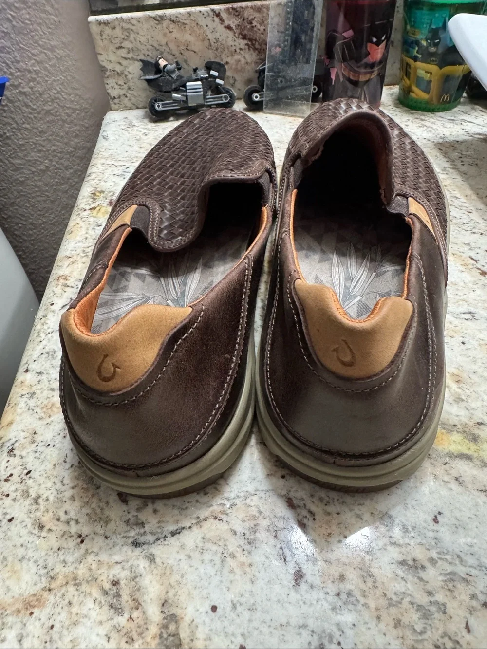 OluKai Lae‘ahi Lauhala Woven Leather Shoes Dark Java Mens Size 14 EUR 47